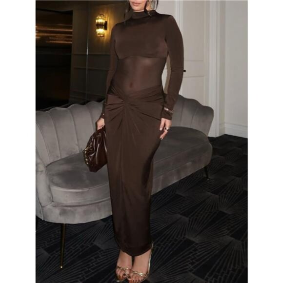 Long Sleeve Ruched Bodycon Dress - Picture 1 of 6